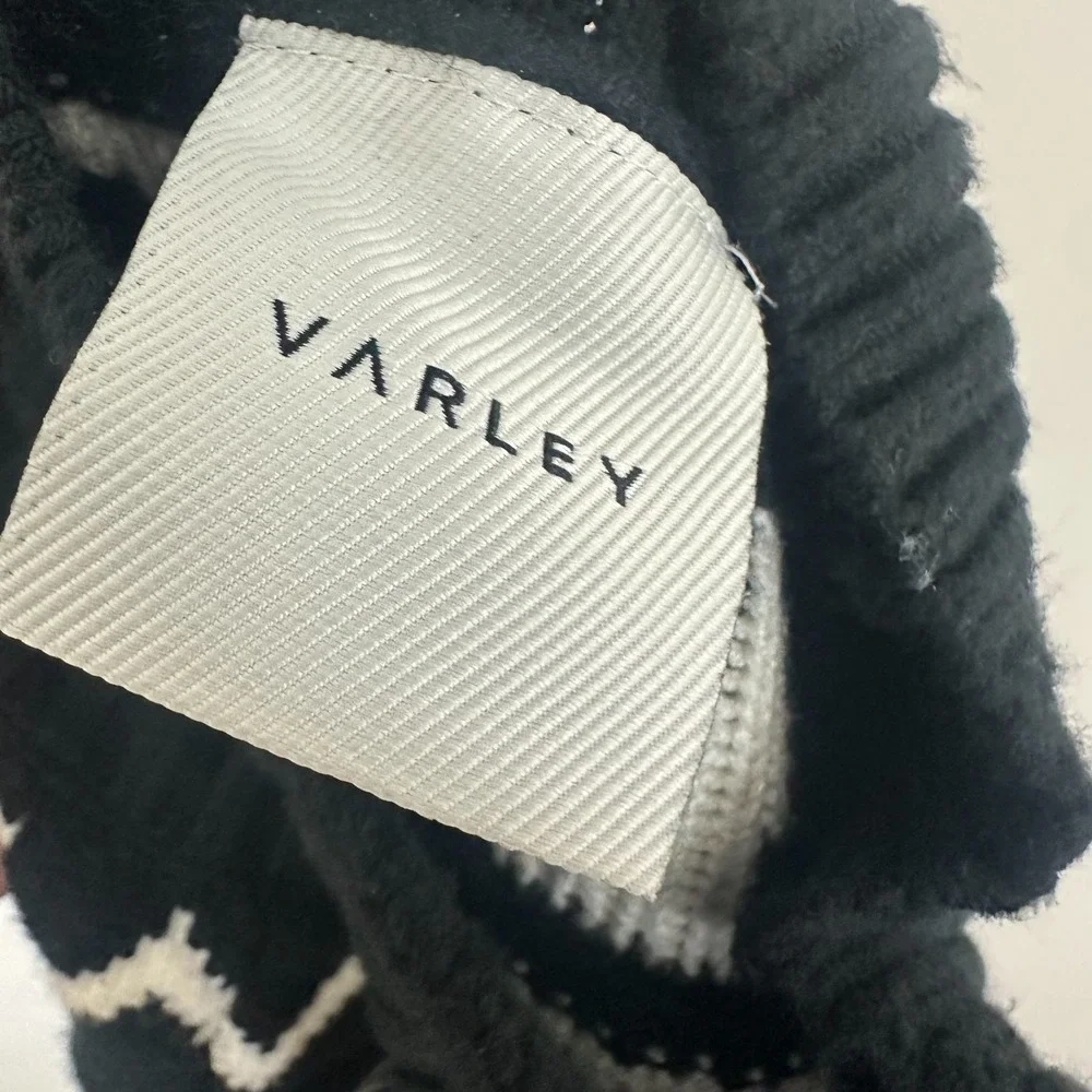 Varley Marcie Sweater Black White Fair Isle Yoke Knit Mock Neck Womens Small